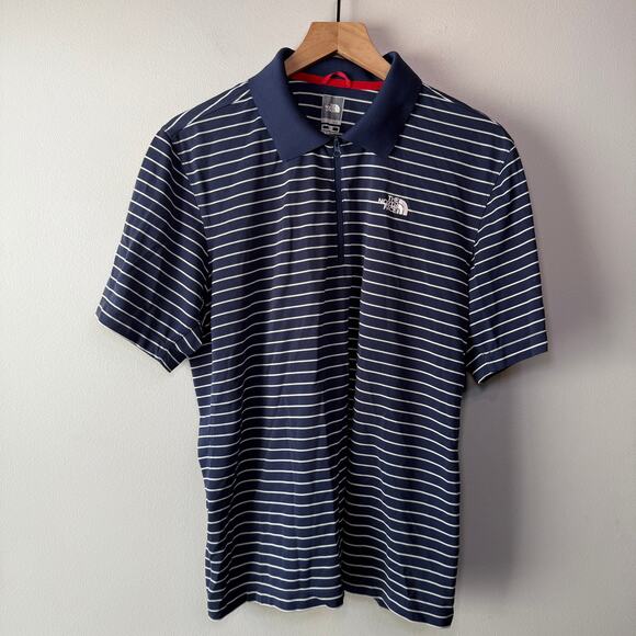 The North Face Men's Half Zip Striped Polo Shirt Navy Blue Size Large - Picture 1 of 6